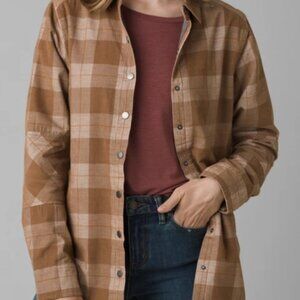 PrAna Porter Park Women's Flannel Snap Buttons Country Shacket Plaid Fall Sz L